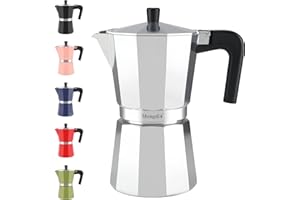 Mongdio Stovetop Espresso Maker Moka Pot, Stove Top Cuban Coffee Maker, Italian Greca Mocha Pot, 9 Espresso Cups, 15 oz - Silver