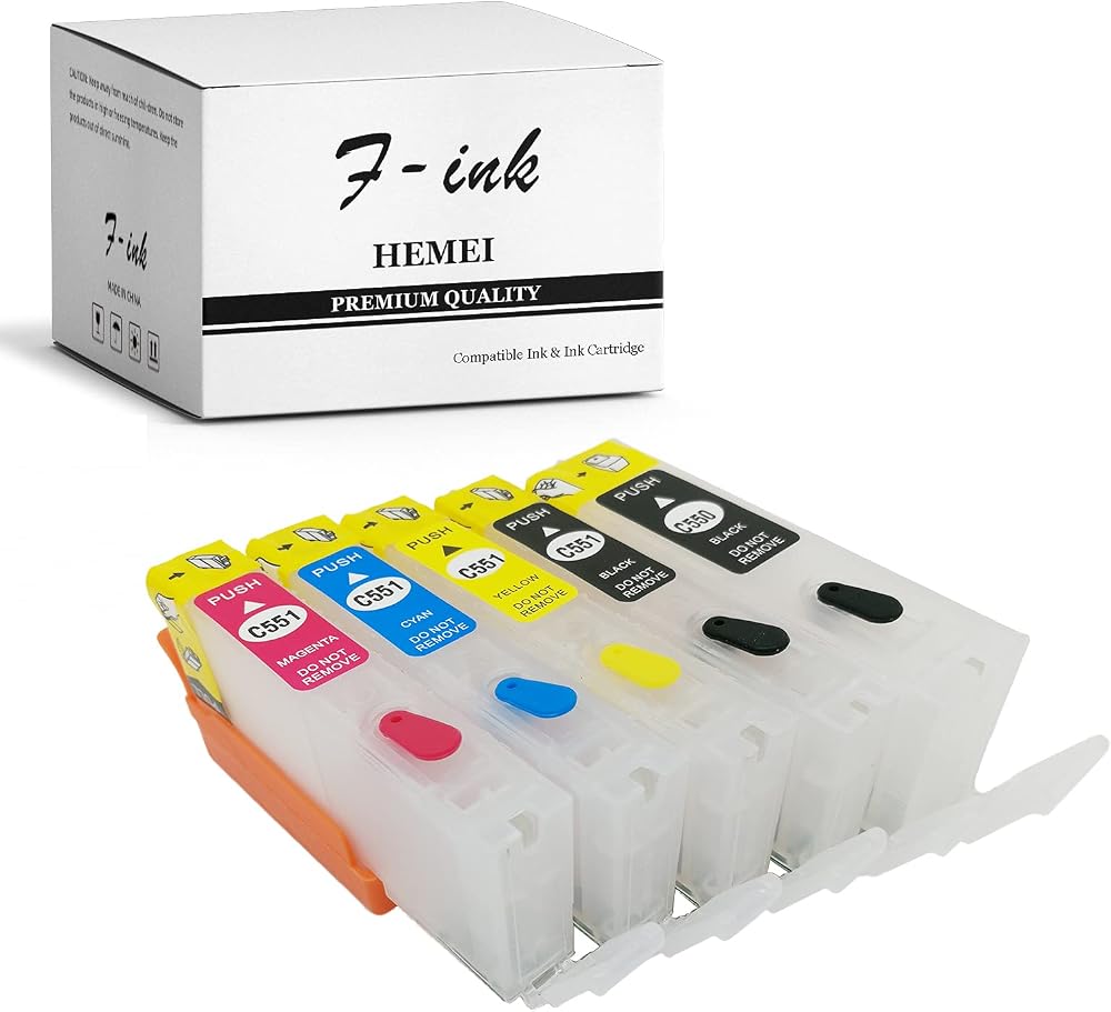 F-INK 5 Color Empty Refillable Ink Cartridges for Canon PGI-550XL CLI-551XL