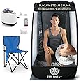 Portable Sauna for Home | 2.6L at Home Sauna Steam Tent, Remote, & Foot Massager | 9 Levels, Pop Up Sauna w/Chair & Waterproof Mat, 4.7' H x 2.6' W at Home Sauna Full Body