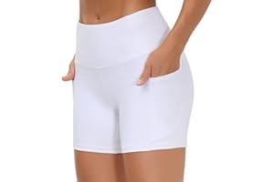 THE GYM PEOPLE High Waist Women’s Running Shorts with Side Pockets Tummy Control Workout Athletic Yoga Shorts
