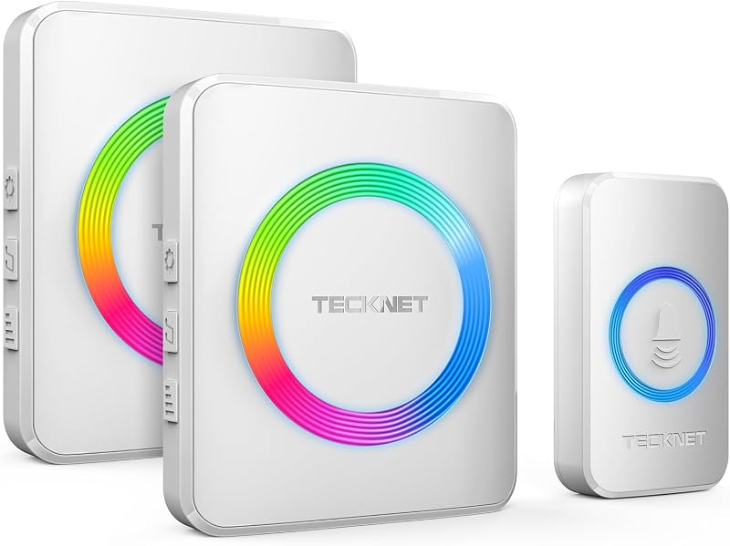 TECKNET Wireless Doorbell 2 Receivers 1300ft IP65 Waterproof 60 Chimes