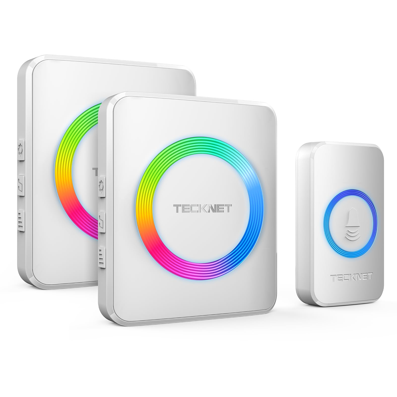 TECKNET Wireless Doorbell with 2 Receivers, 1300ft Long Range IP65 Waterproof Door Bells Wireless Cordless, 120dB Loud Plug-in DoorBell with 5 Volume Levels, 60 Chimes & RGB Light (White)