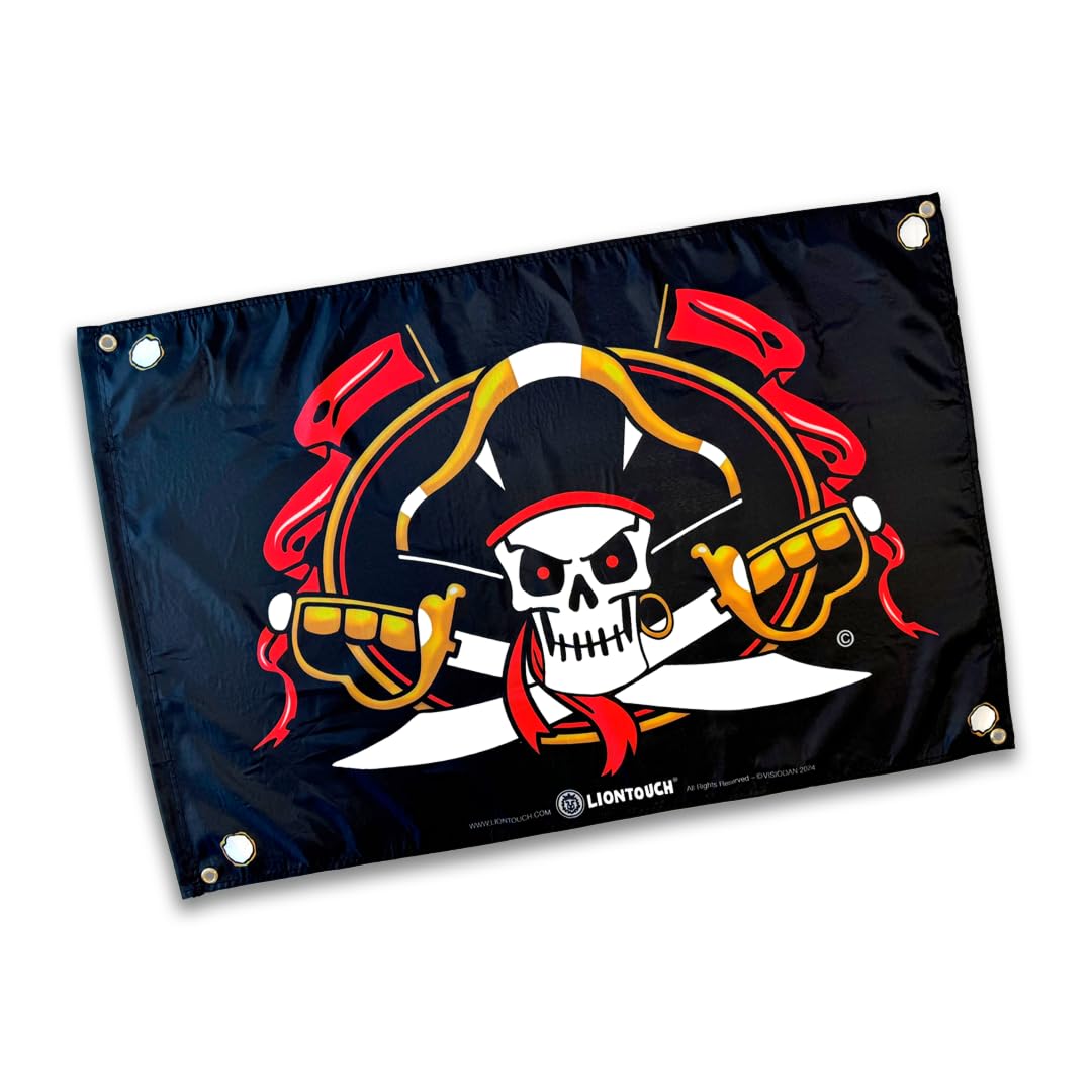 Liontouch Pirate Flag - Captain Cross - 100 x 70 cm | Children's Toy for Indoor & Outdoor Pretend Play with Black Background & Skull | Kid’s Adventure Accessory for Sailing the Caribbean