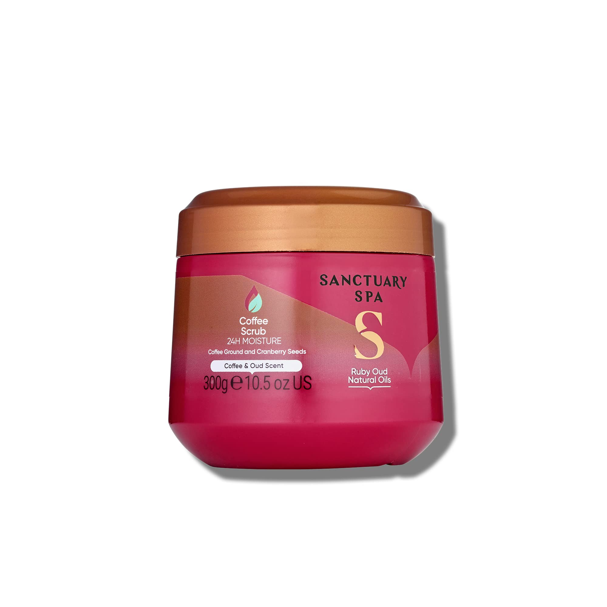 Sanctuary Spa Ruby Oud Coffee Scrub, No Mineral Oil, Cruelty Free and Vegan Exfoliating Body Exfoliator, 300 ml, Red