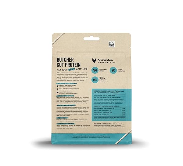VITAL ESSENTIALS FREEZE DRIED RAW PROTEIN MIX-IN DOG FOOD TOPPER, BEEF MINI NIBS TOPPER FOR DOGS, 6 OZ