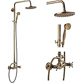 gotonovo Exposed Bathroom Shower Faucet Set Shower Fixture 8 Inch Rainfall Shower Head Handheld Shower Cross Handle Wall Moun