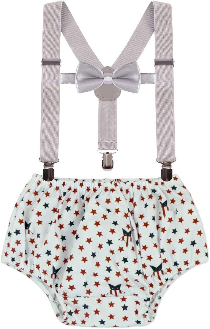 HIHCBF Baby Boys Cake Smash Outfits 1st 2nd Birthday Photo Props Striped Plaid Leopard Wild One Bloomers Suspenders Bowtie