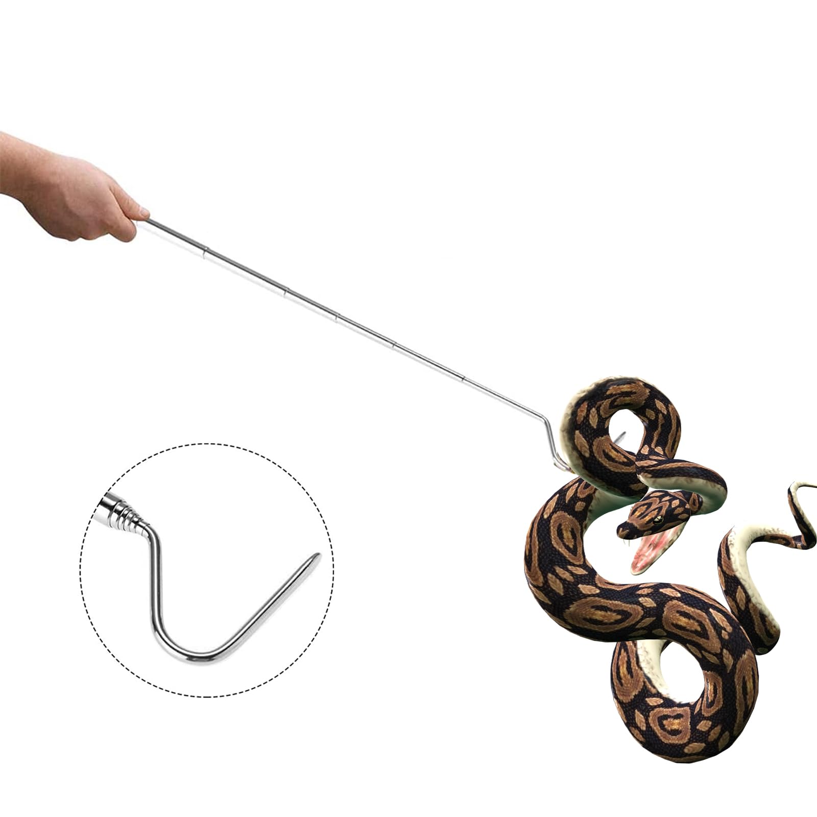 Ieron Snake Hook Retractable Rod Stainless Steel Hook Professional Reptile Supplies for Outdoor Activities or Wild Adventures 16cm to 71cm