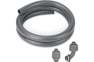 HOMNUTS 1/2'' 4FT Grey Electrical AC Whip Kit, PVC Non-Metallic Liquid-Tight Flexible Conduit with 90 Degree & Straight Conne