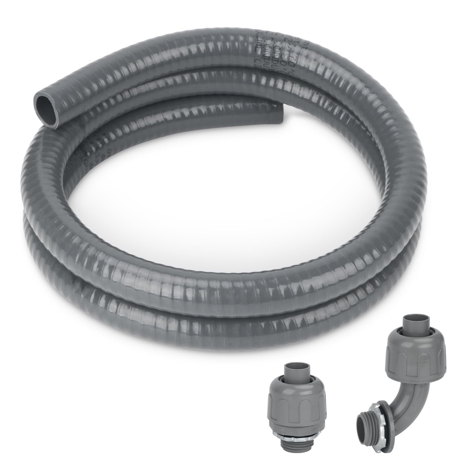 Photo 1 of HOMNUTS Electrical Conduit Kit 1/2'' 4FT Grey Electrical AC Whip Kit, Liquid-Tight Flexible Electrical Conduit with 90 Degree and Straight Connector Fittings