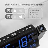 ROCAM Radio Alarm Clock Projector Ceiling Wall Digital USB C Temp Humidity view 6