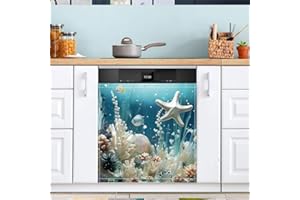 TUBUDU Underwater Coral Dishwasher Magnet Cover Blue Ocean Starfish Reusable Magnetic Refrigerator Covers Fridge Door Panel D