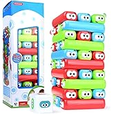 HOMSEEK Tumbling Tower Stacking Blocks,Colored Cartoon Plastic Building Blocks Board Toppling Colorful Cube
