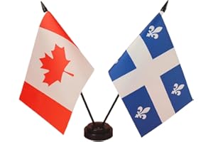 Canada & Quebec Twin Desk Flag Set - 8 x 5 Inches, Deluxe Desk Flag with Stand
