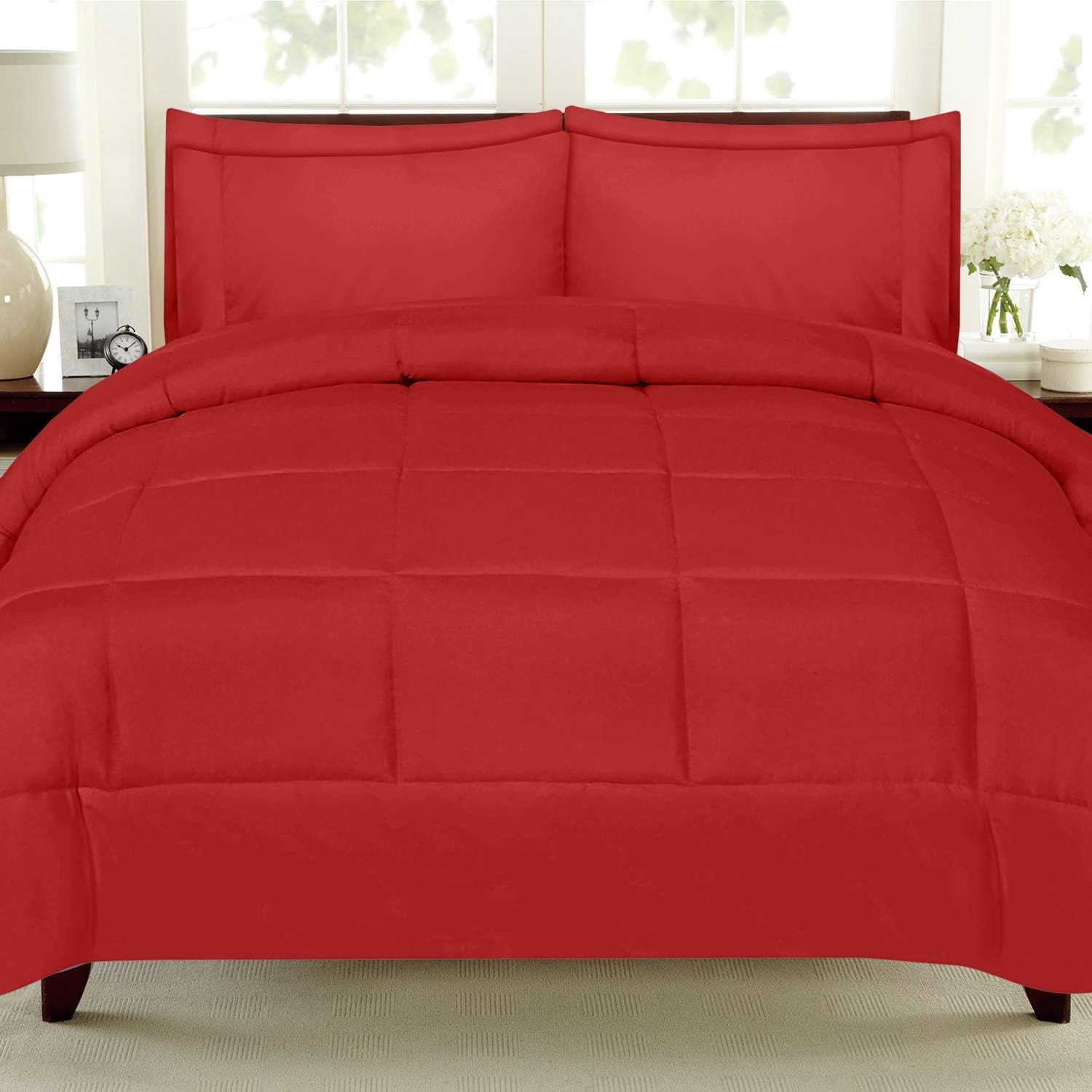 Sweet Home Collection 5 Piece Comforter Set Bag Solid Color All Season Soft Down Alternative Blanket & Luxurious Microfiber Bed Sheets, Twin, Red: Home & Kitchen