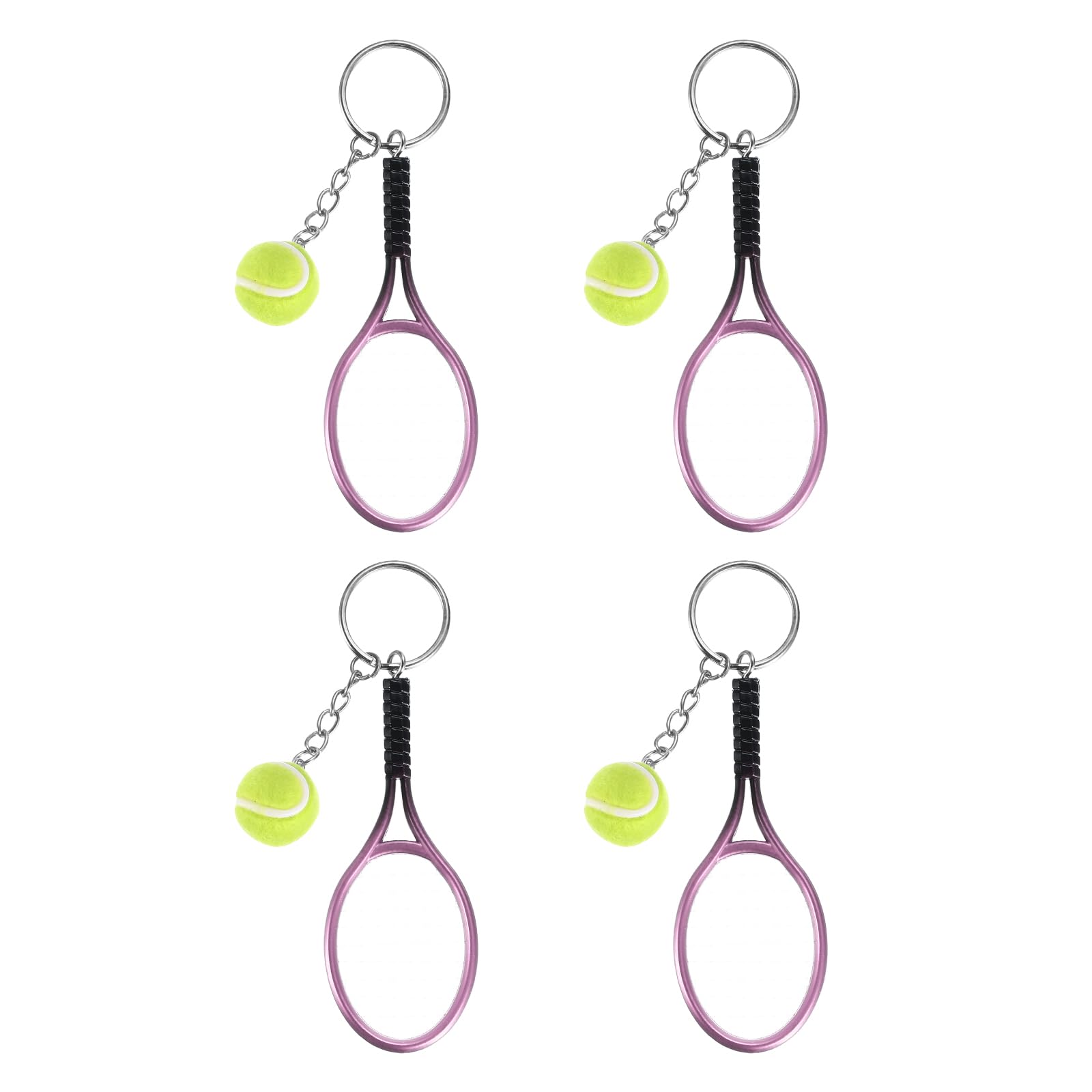 PATIKIL Tennis Keychain, 4Pcs Mini Tennis Racket Keychain Key Ring Tennis Ball Cute Sports Keyrings for Sport Lovers, Purple