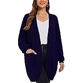 LARACE Long Cardigans for Women Plus Size Tops Open Front Sweaters with Pockets Waffle Ribbed Sleeve Loose Fall Outwear