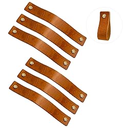 Jililil Leather Drawer Pulls, 6 Pack Brown Cabinet