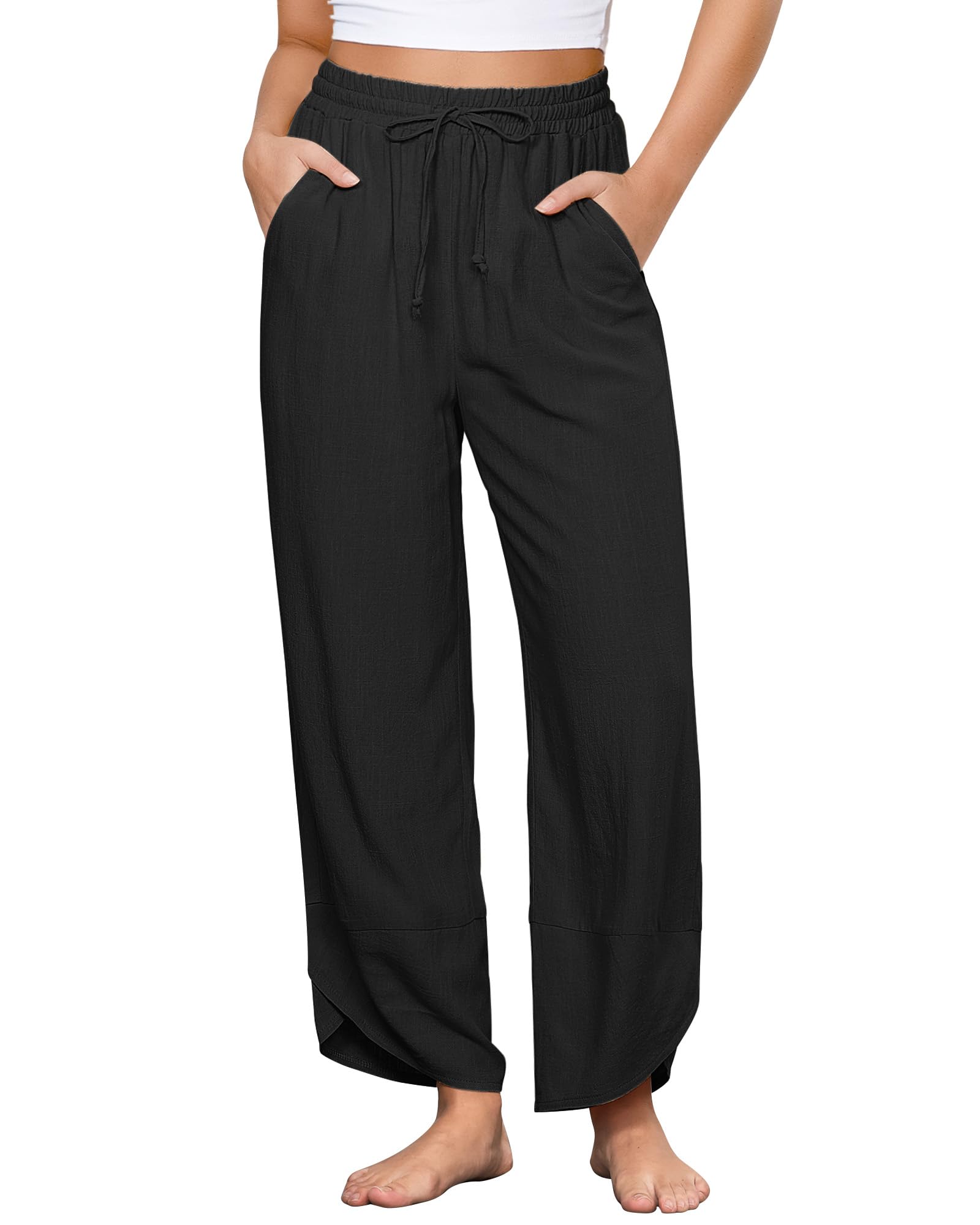 GRAPENT Black Work Pants Women Summer Flowy Linen Pants for Women High ...