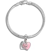 H&Beautimer 925 Sterling Silver 0.12'' Snake Chain Bracelet Heart Pendant Bracelet Link Chain 6.3-6.7-7.1-7.5-8-8.5-9'' Spring Buckle Jewelry Mother's Day Gift