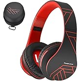PowerLocus Bluetooth Over-Ear Headphones, Wireless Stereo Foldable Headphones Wireless and Wired Headsets with Built-in Mic, Micro SD/TF, FM for iPhone/Samsung/iPad/PC (Black/Red)