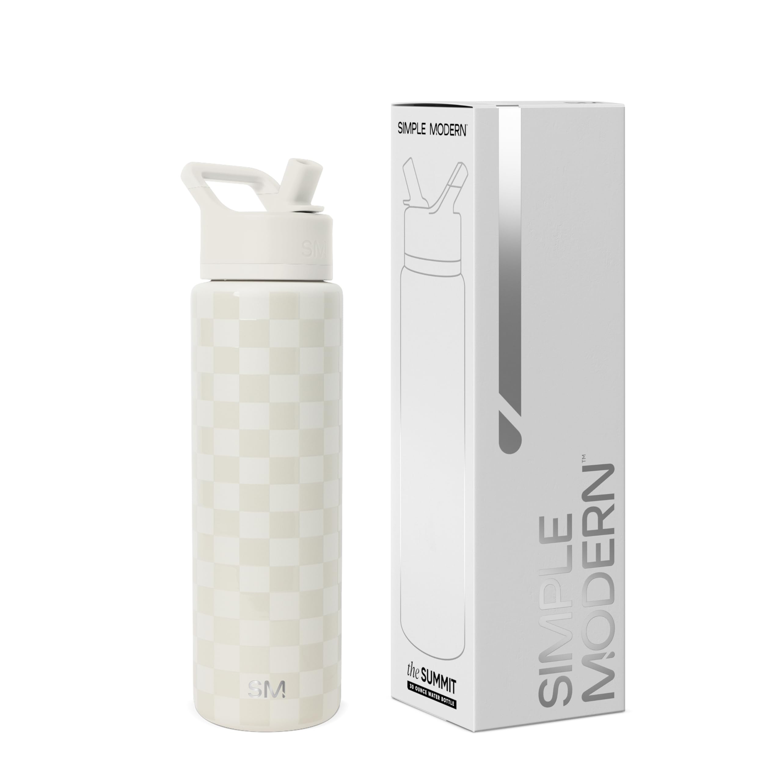 Simple Modern Water Bottle with Straw Lid | Vacuum Insulated Stainless Steel Metal Thermos | Reusable Leak Proof BPA-Free Flask for Sports Gym | Summit Collection | 30oz, Cream Checkmate Image