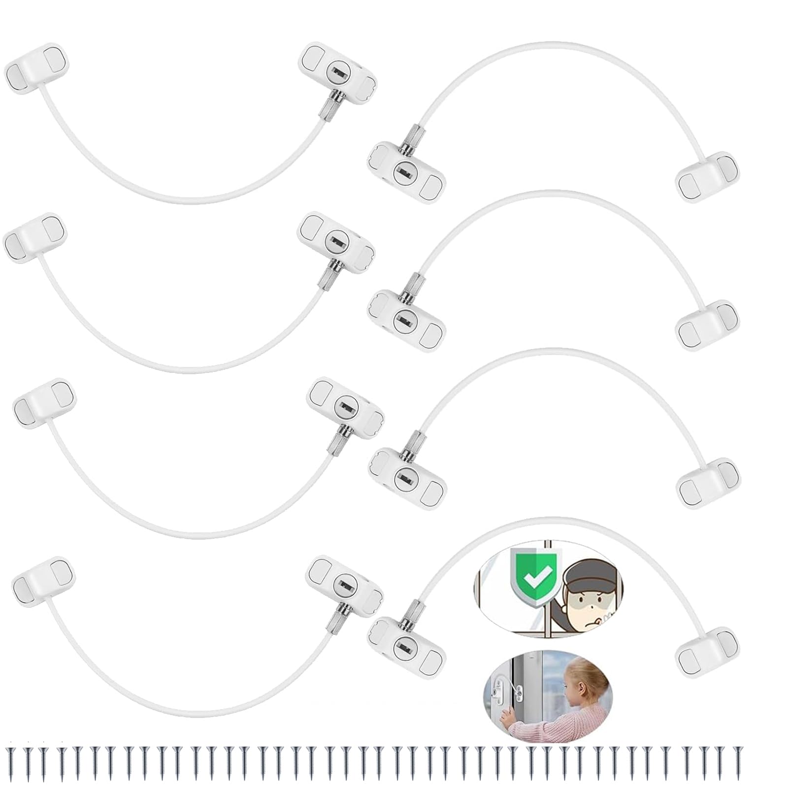 eSynic 8Pcs Window Restrictors for UPVC Window Opening Restrictors Screw in Window Safety Locks Children with Keys Kids Window Catch Velux Window Lock Perfect for Home Public Applications-White