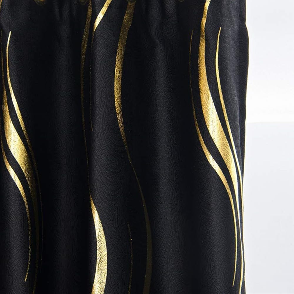 MYRU 2-Panel Blackout Curtains – Luxury Striped Design in Black & Gold, 66x90 Inches. Perfect for Bedroom & Living Room. Pencil Pleat for Elegant Draping. Blocks Light & Enhances Decor.