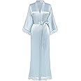 BABEYOND Satin Kimono Robe Silky Long Bridesmaid Wedding Lightweight Bath Robe with Lace Trim