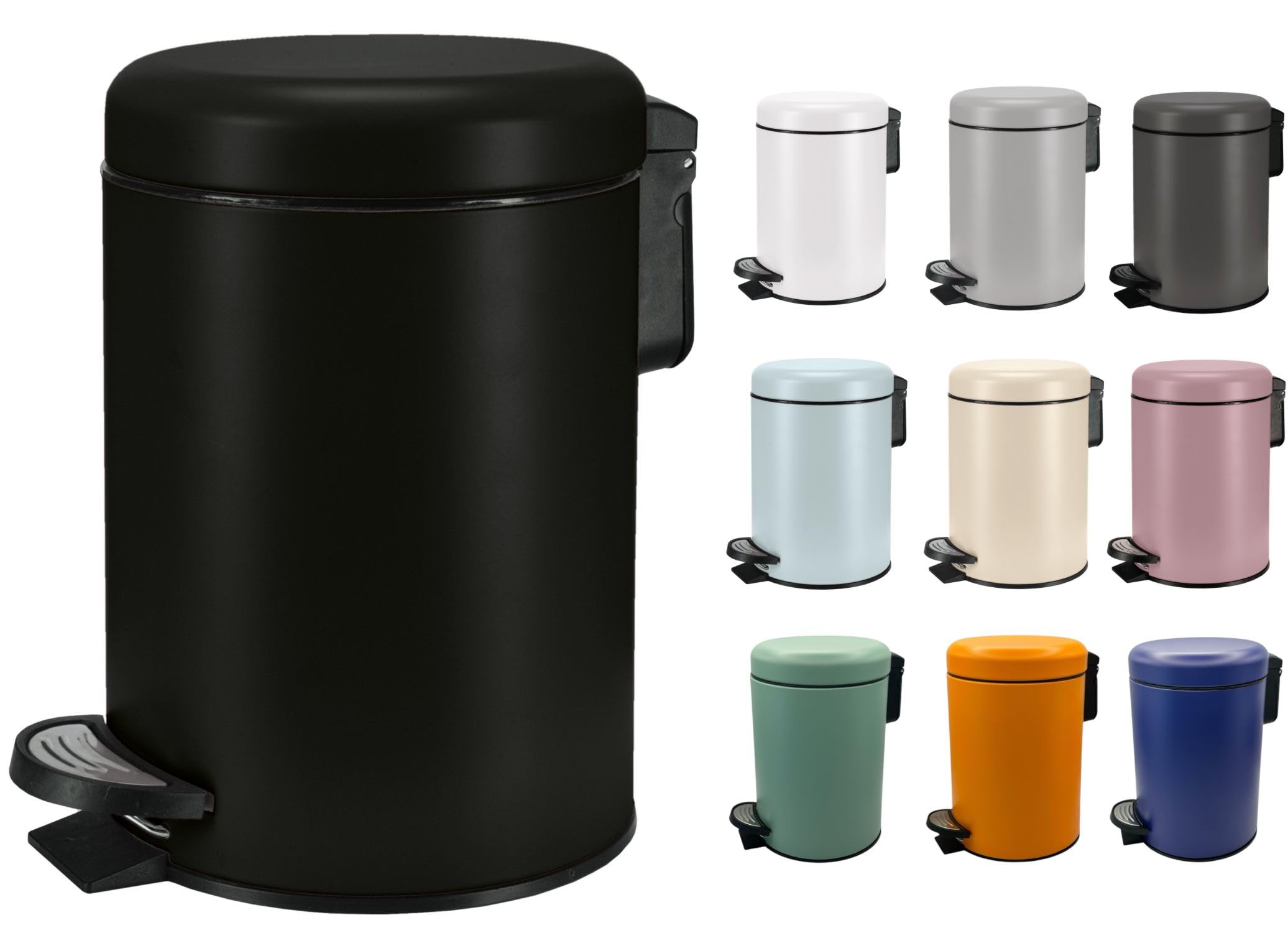 KW Soft Shade Small Round Pedal Bin 3ltr (Black, 3 Ltr)