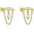ALRNBY Helix Earrings for Women Flat Back Earrings Hidden Helix Earring Dangle Tassel Chain Earring 2Pcs Cartilage Studs Silver Jewelry Gift