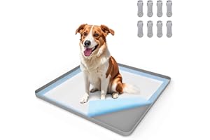 VAVOPAW Pee Pad Holder for Dog, 24" × 24" Puppy Pad Holder with Clamps, Raised Edges Leak-Proof Dog Pee Pads Holders, Waterproof Silicone Potty Pads for Dogs, Easy to Clean Indoor, Gray