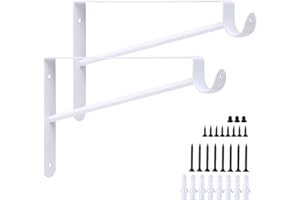 Supforce 2 Pack Heavy Duty Closet Rod Bracket, Wall Mounted Metal Closet Rod Support, Closet Shelf Brackets for Wardrobe, Hanging Rods, White