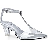 ANN CREEK Women's Clear Heels Rhinestone T-Strap Peep Toe Sandals