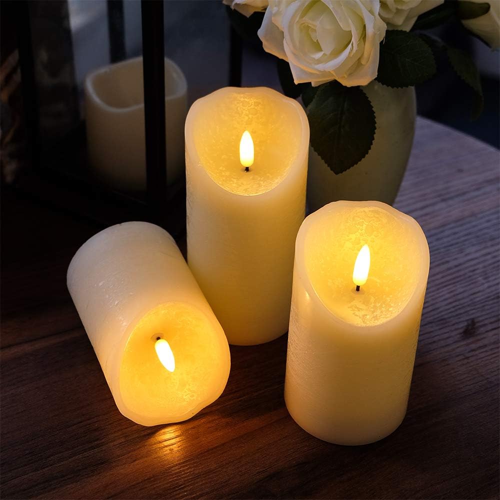 Eldnacele Flameless Flickering Candles with 10 Key Remote, 3D Wick Real Wax Battery Operated Ivory Pillar Candles - Image 5