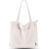 Prite Corduroy Tote Bag for Women Large Shoulder Bag with Zipper and Pockets for College Work Travel Shopping