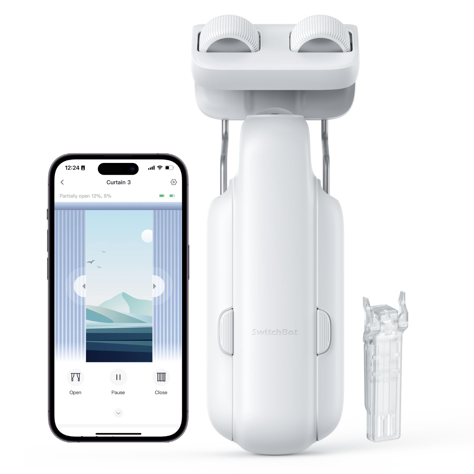 Photo 1 of SwitchBot Automatic Curtain Opener - Bluetooth Remote Control Smart Curtain with App/Timer, Upgraded High-Performance Motor, Add SwitchBot Hub to Work with Alexa, Google Home, HomeKit