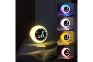 MULUKISS Kids Alarm Clock for Bedroom Decor, Ok to Wake Digital Clock for Toddlers with Sunrise & Moon, White Noise Sound Machine & Night Light for Girl/Boy, Children Sleep Trainer (Yellow) Mini