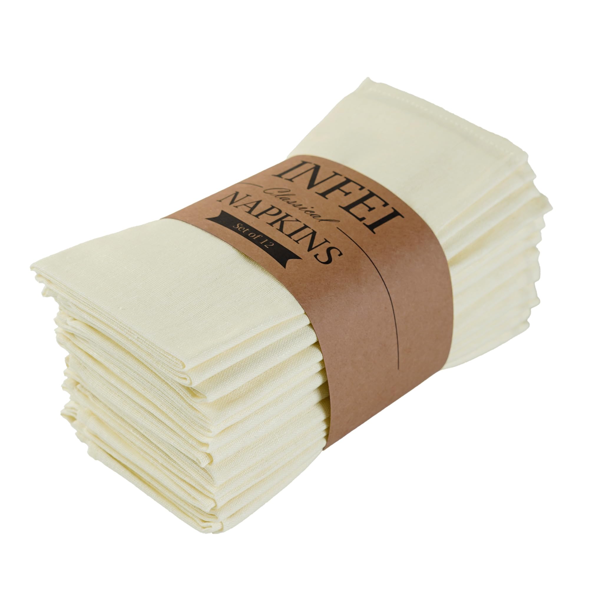 Solid Color Polyester Linen Blended Dinner Cloth Napkins - Set of 12 (40 x 40 cm) - For Events & Home Use (Cream)