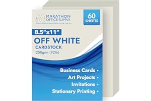 MARATHON OFFICE SUPPLY MOS Off White Cardstock Paper - 8.5" x 11" Heavy Card Stock (60 Sheets) - For Crafting, Resume Paper, Business Cards, Invitations, Menus & Certificates - Smooth Finish, Printer-Friendly