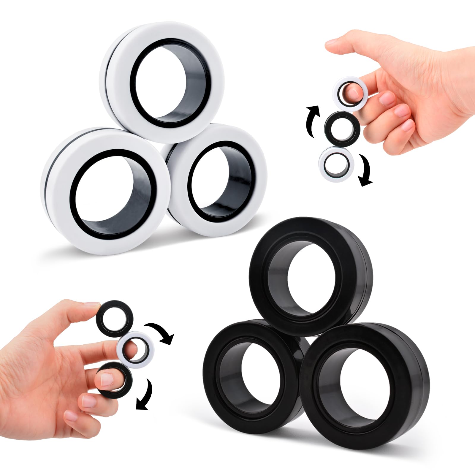 ASIOWELY Easter Basket Stuffers Magnetic Rings Fidget Toys Adults Teens Boys,6 PCS Fidget Spinners for ADHD Anxiety Stree Relief Fidget Rings,Birthdays Easter Gifts 3-6-8-12 + Year Old Kid Men Woman