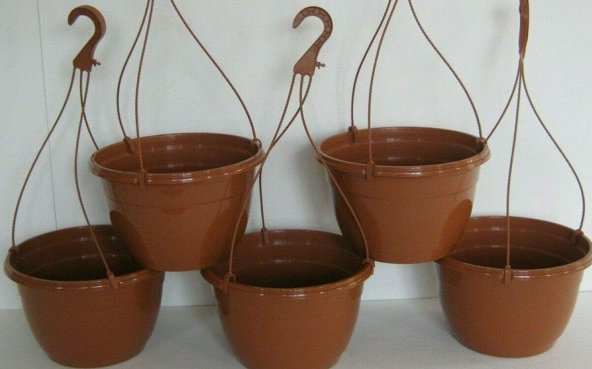 Gone Potty 25CM BROWN/TERRACOTTA PLASTIC HANGING BASKET/PLANTER (x6