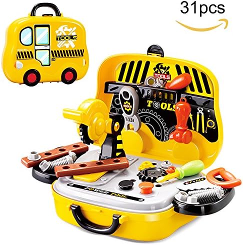 Toy Tool Set for Toddler, Pretend Play Toys Tool Kits for Children 3+, with Toy Car Carrying Tool Box,31pcs