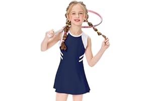 Hvididan Girls Tennis Dress with Shorts, Sleeveless Girls Athletic Golf Outfit Dresses, Cute Workout Sports Skorts Set, 5-14Y
