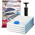 Spacesaver Vacuum Storage Bags (Small 4 Pack) Save 80% on Clothes Storage Space - Vacuum Sealer Bags for Comforters, Blankets, Bedding, Clothing - Compression Seal for Closet Storage. Pump for Travel.