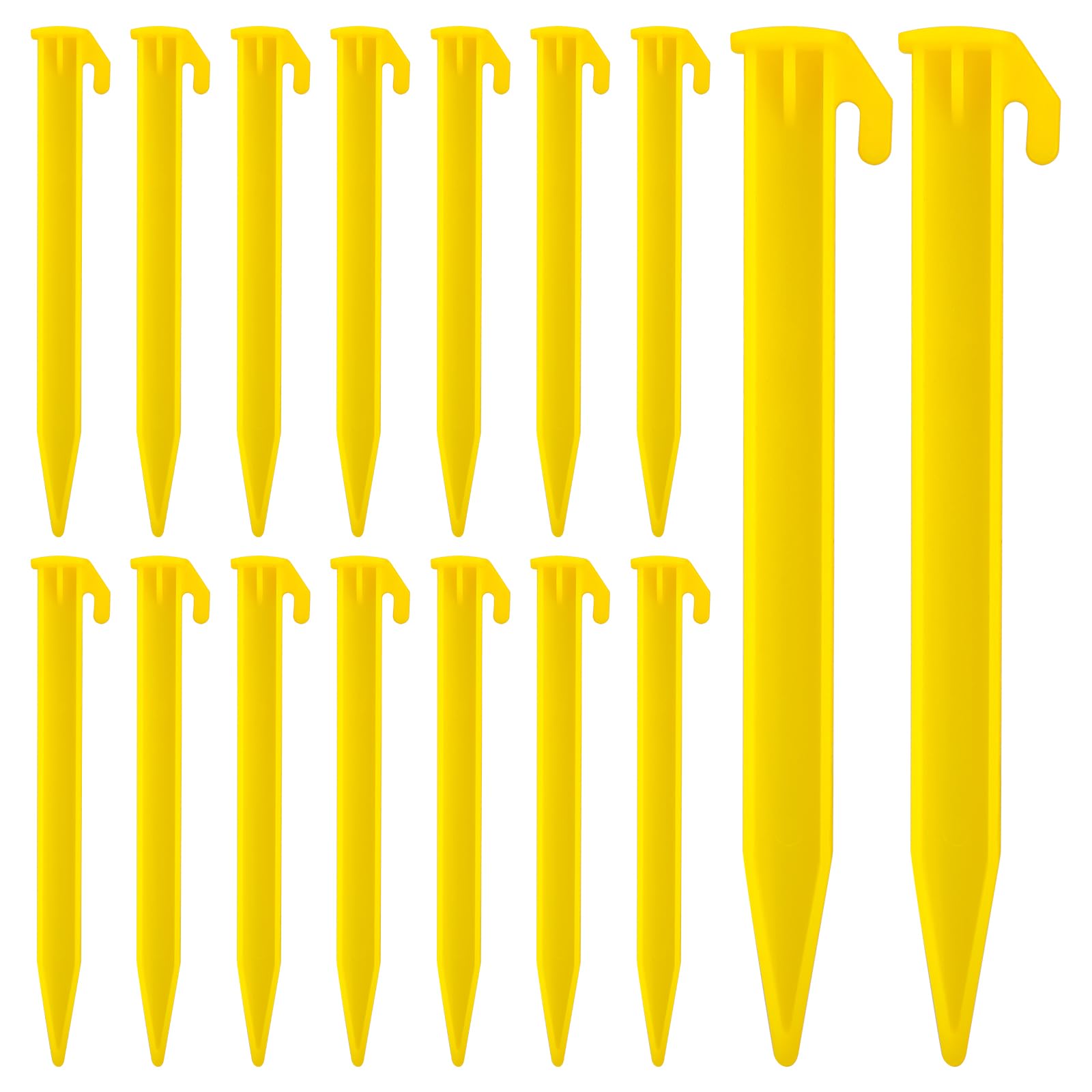 16 Pack Plastic Tent Stakes, 5.7 Inch Heavy Duty Beach Tent Pegs, Durable Garden Lawn Tarp Stakes, Tent Spikes Nails Pegs Hammer for Outdoor Beach Camping Courtyard Decorative Accessories (Yellow)