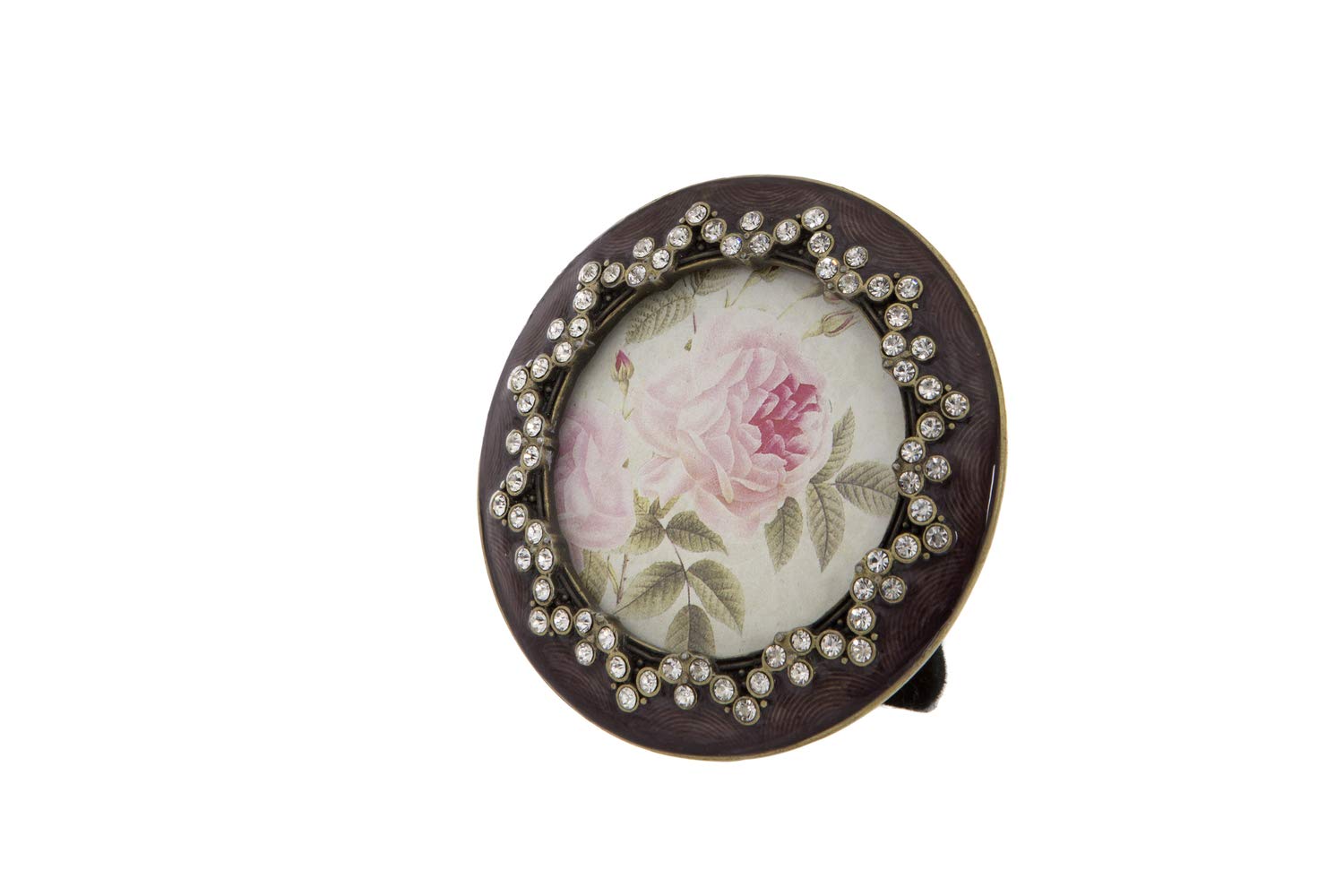 Ornate Art Deco Picture Photo Frame Inlaid With Enamel And Diamante Festive Gift - Packaged In Secure Outer Box (Round Diamante)