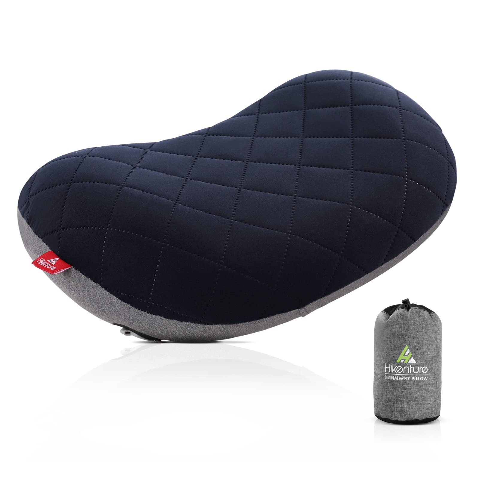 HIKENTURE Ultralight Inflatable Pillow with Removable Cover - Ergonomic Neck & Lumbar Support for Camping, Beach, Travel (Navy)