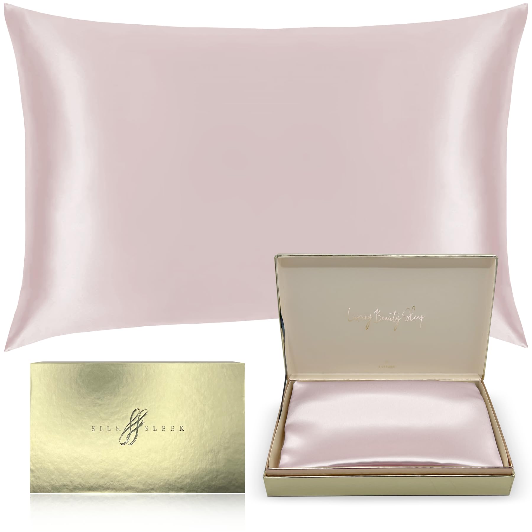 SILKSLEEK 100% Mulberry Silk Pillowcase for Hair and Skin, 22 Momme Silk Bedding, Hypoallergenic Natural Silk Pillowcase, Hidden Zipper Closure, 1 Pc Gift Box (Blush Pink, 50x75cm)