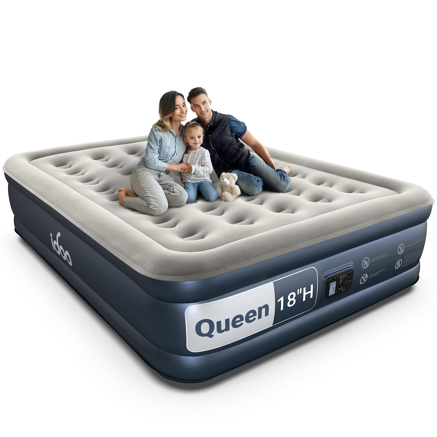 Photo 1 of iDOO Queen Air Mattress with Built in Pump, 18 Raised Comfort Inflatable Mattress Blow up Mattress, Upgraded Four Chamber Portable Air Bed for Camping, Guests and Home, Colchon Inflable, 650 lbs Max